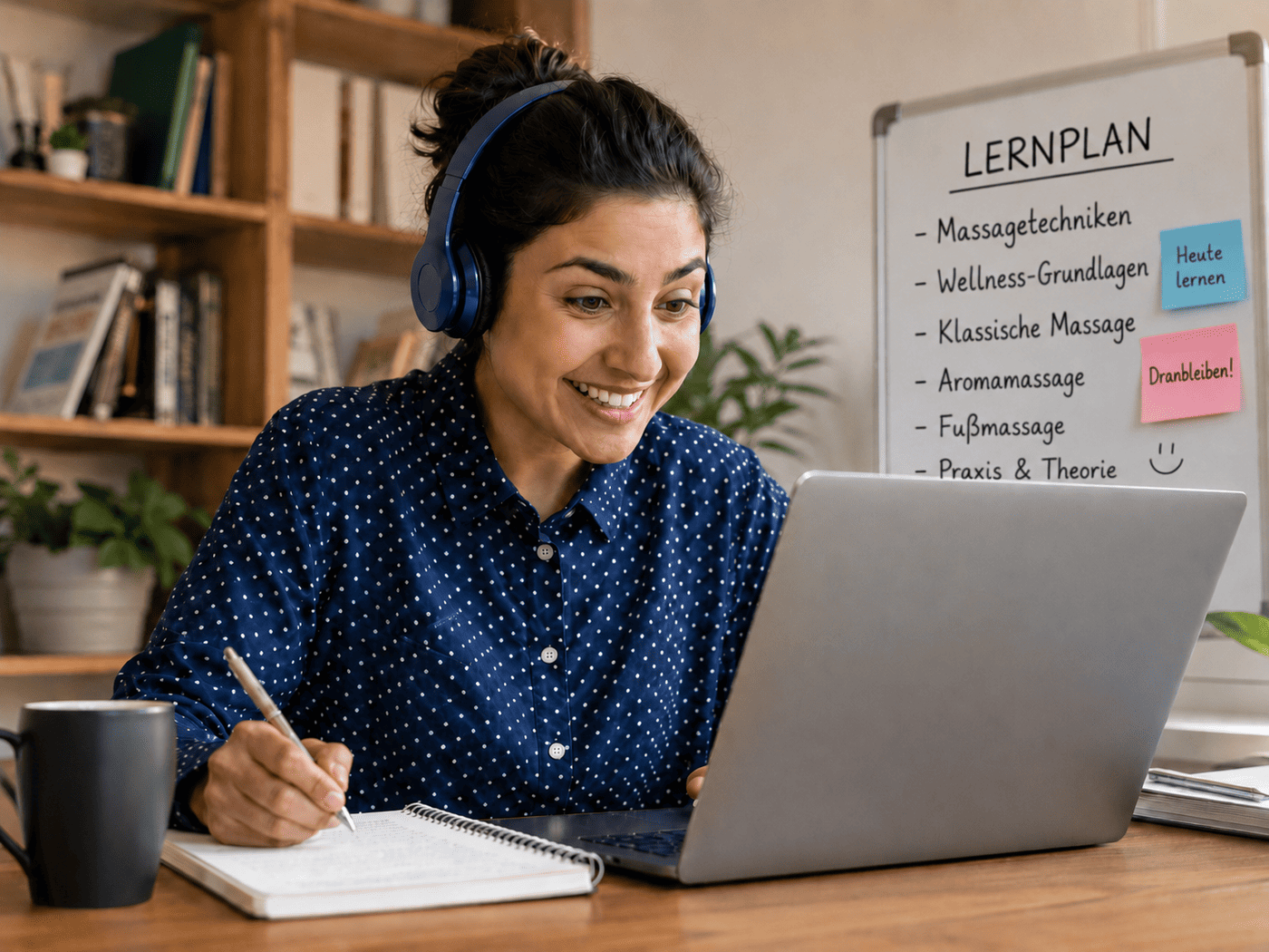 Wellness-Praktikerin mit Lehrmaterial